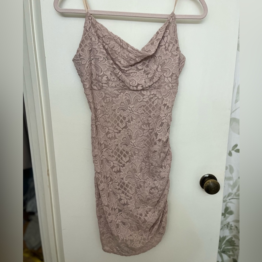 Emerald Sundae Strapless Lace Dress in Blush